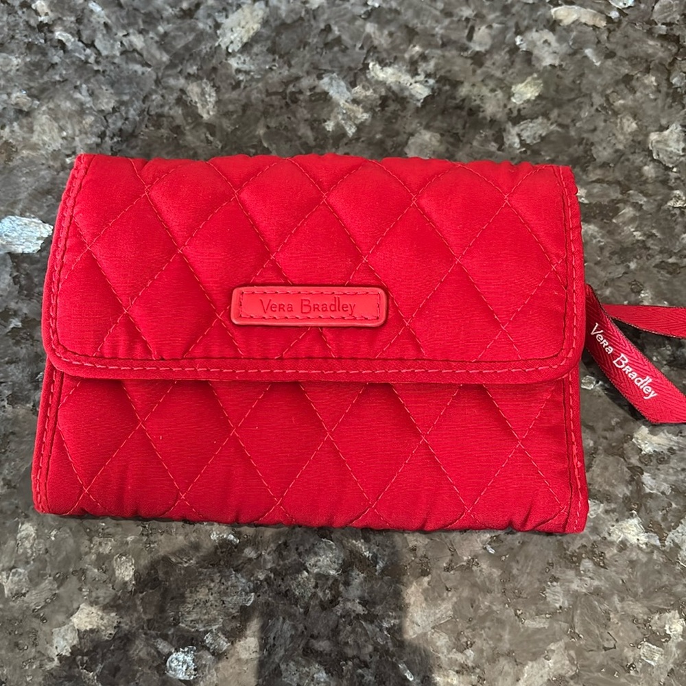 Vera Bradley Tri Fold Euro Wallet in Fire Red Solid Pattern.